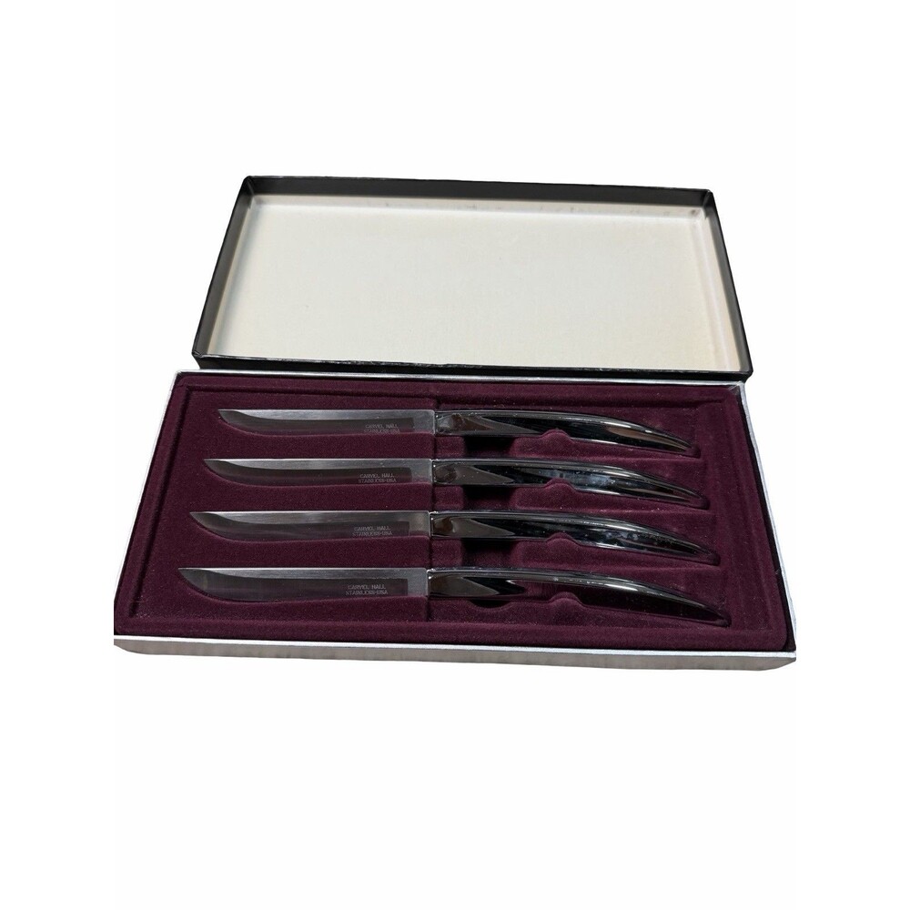 VTG Carvel Hall 4 Piece Steak Knife Set Stainless Steel USA with Case